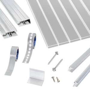 Acryl Doppelstegplatten | Terrassendach-Set | einfachem Alu Verlegeprofil | 16 mm | 64 mm Kammerbreite | glasklar