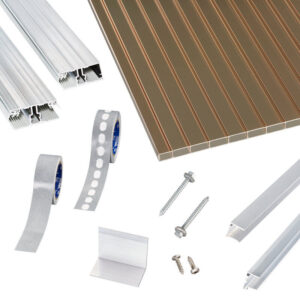 Acryl Doppelstegplatten | Terrassendach-Set | einfachem Alu Verlegeprofil | 16 mm | bronze