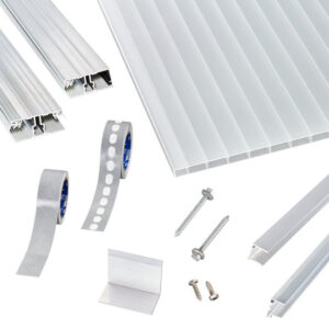 Acryl Doppelstegplatten | Terrassendach-Set | einfachem Alu Verlegeprofil | 16 mm | opal-weiß