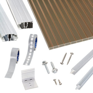 Acryl Doppelstegplatten | Terrassendach-Set | hochwertigem Alu Verlegeprofil | 16 mm | bronze