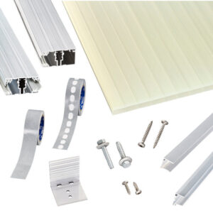 Acryl Doppelstegplatten | Terrassendach-Set | hochwertigem Alu Verlegeprofil | 16 mm | opal-weiß/gold