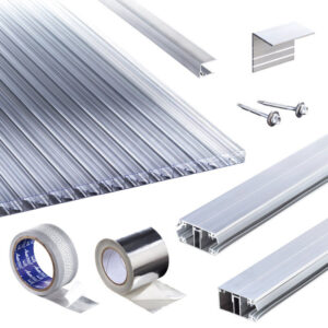 Polycarbonat Stegplatten | Terrassendach-Set | Klassik Top X Stegplatte | Komplettverlegeprofil | 16 mm | glasklar