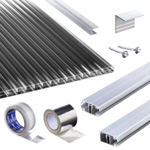 Polycarbonat Stegplatten | Terrassendach-Set | Polyclear Stegplatte | Komplettverlegeprofil | 16 mm | anthrazit