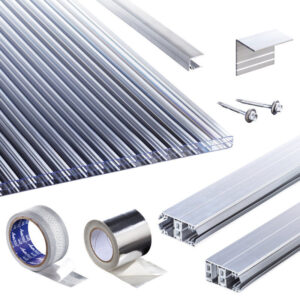 Polycarbonat Stegplatten | Terrassendach-Set | Polyclear Stegplatte | Thermoverlegeprofil | 16 mm | glasklar