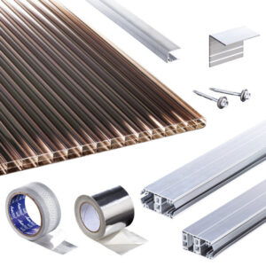 Polycarbonat Stegplatten | Terrassendach-Set | Polyclear Stegplatte | Thermoverlegeprofil | 16 mm | bronze