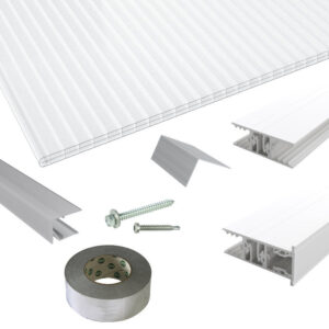 Polycarbonat Stegplatten | Terrassendach-Set | Zevener Sprosse Verlegeprofil | 16 mm | Nova Lite | glasklar