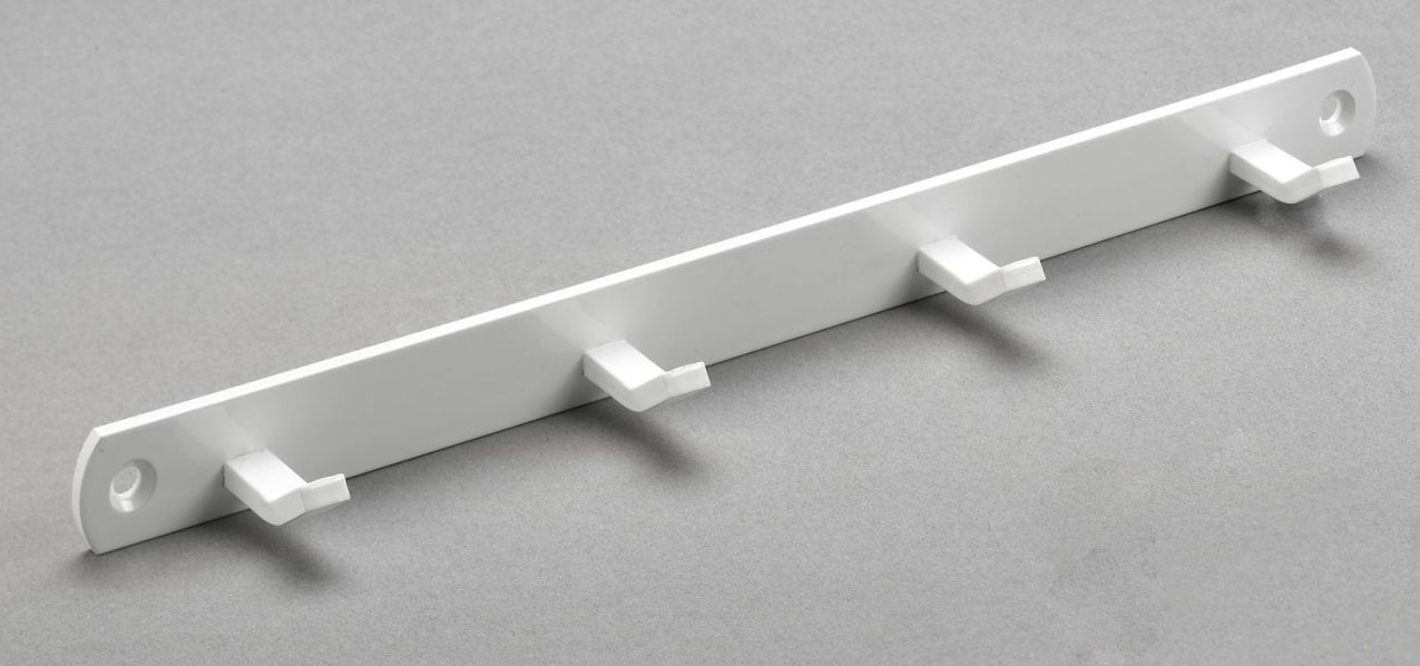 Haushaltsleiste, 4 Haken, 270 x 20 x 30 mm, Metall weiß