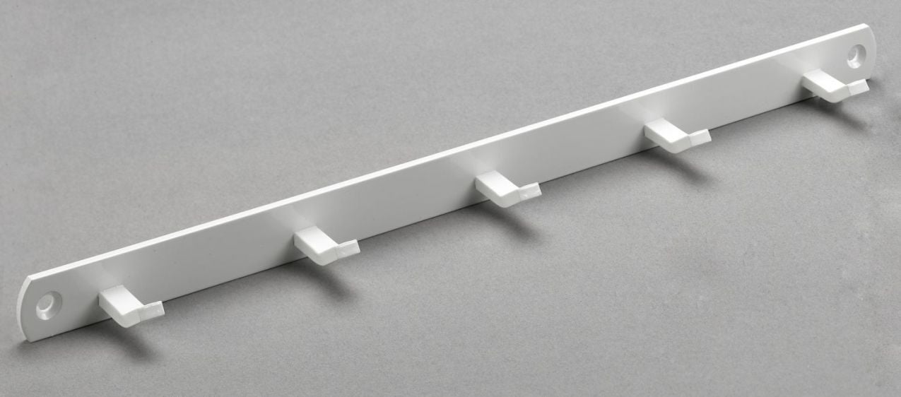 Haushaltsleiste, 5 Haken, 340 x 20 x 30 mm, Metall weiß