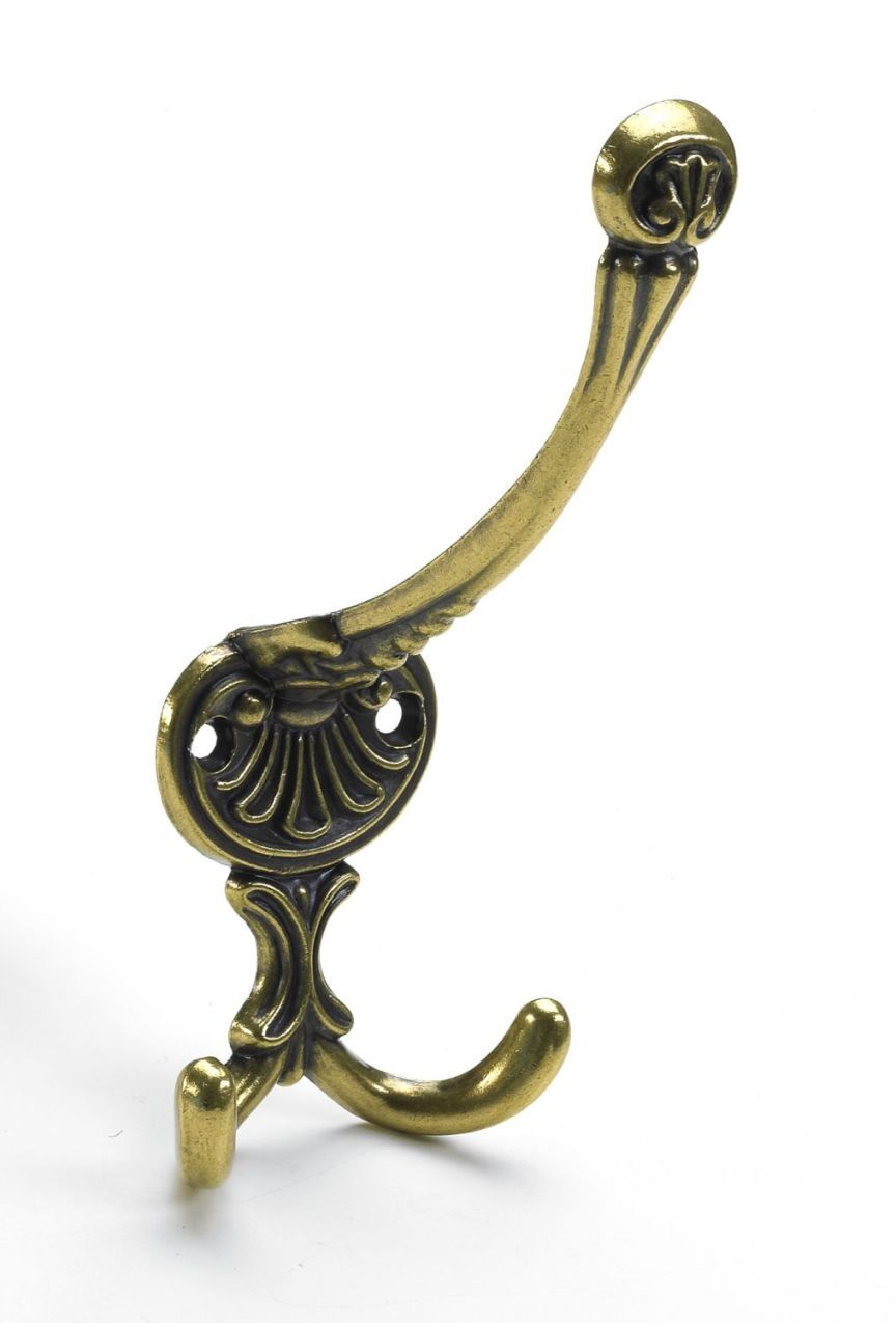 Hut- & Mantelhaken, 59 x 145 x 70 mm, Zinkdruckguss vermessingt, brüniert 1 Hut- & Mantelhaken, 59 x 145 x 70 mm, Zinkdruckguss vermessingt, brüniert