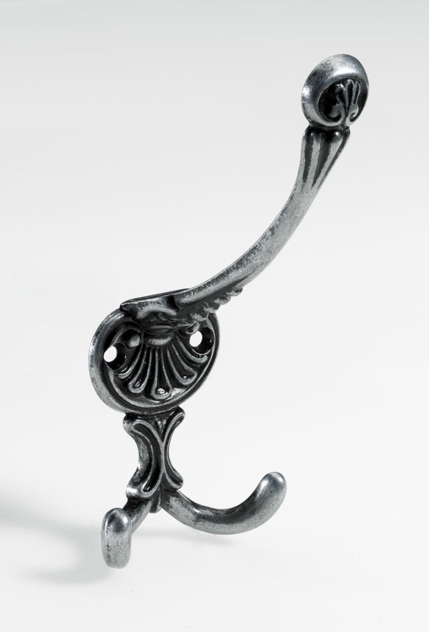 Hut- & Mantelhaken, 59 x 145 x 70 mm, Zinkdruckguss brüniert, silberfarben