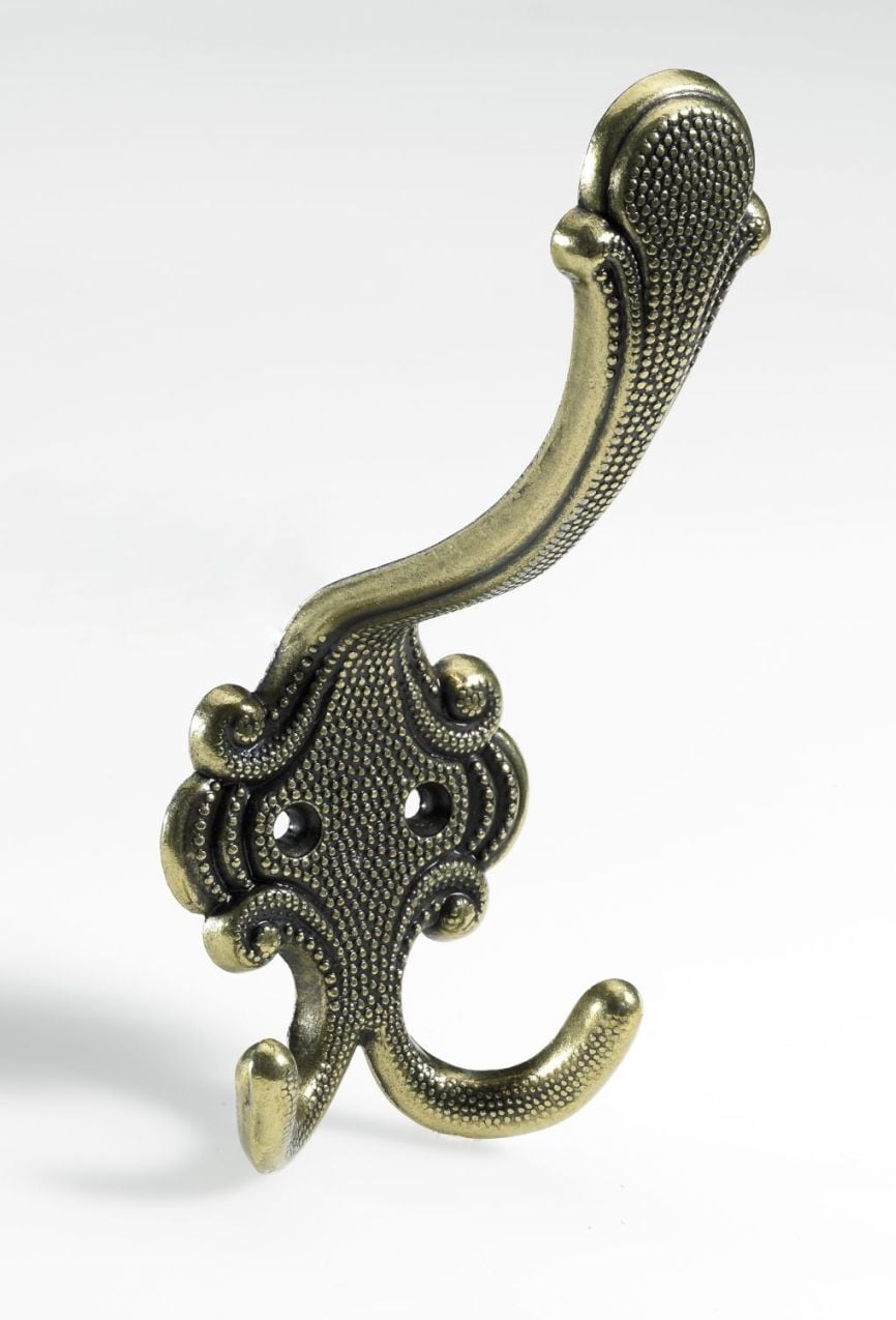 Hut- & Mantelhaken, 58 x 145 x 70 mm, Zinkdruckguss vermessingt, brüniert