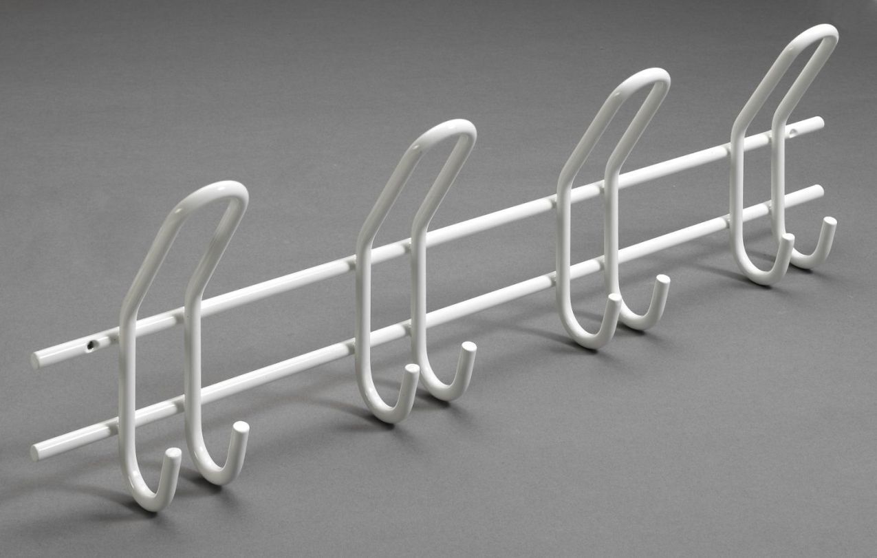 Garderobenleiste, 4 Haken, 575 x 165 x 75 mm, Stahl weiß