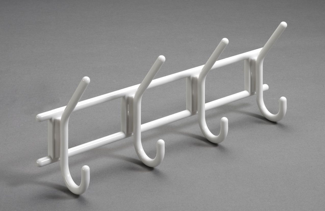Garderobenhaken, 4 Haken, 370 x 150 x 70 mm, Kunststoff weiß