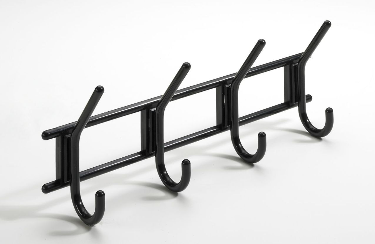 Garderobenhaken, 4 Haken, 370 x 150 x 70 mm, Kunststoff schwarz
