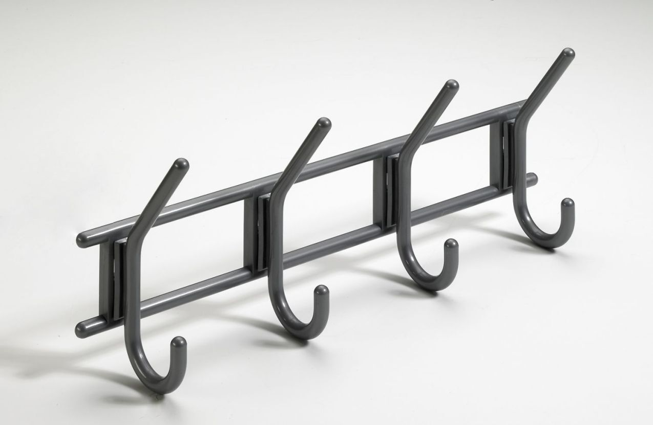 Garderobenhaken, 4 Haken, 370 x 150 x 70 mm, Kunststoff anthrazit