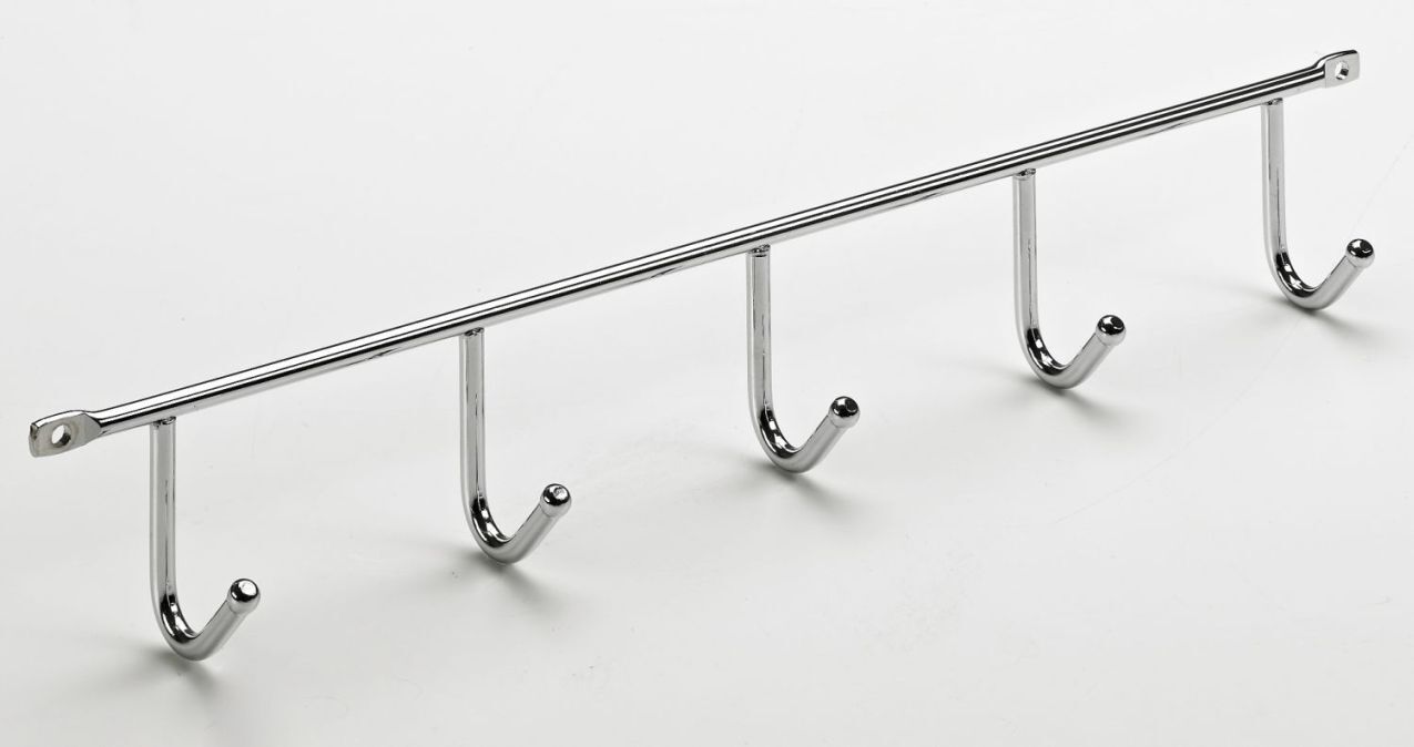 Hakenleiste, 5 Haken, 350 x 52 x 35 mm, Stahl verchromt