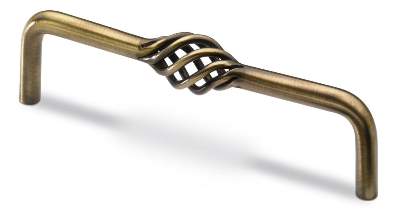 Möbelgriff,  128 mm, 136 x 20 x 35 mm, Zinkdruckguss, vermessingt, brüniert