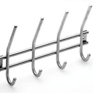 Garderobenleiste, 4 Haken, 300 x 165 x 55 mm, Edelstahl matt