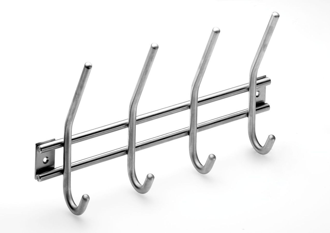 Garderobenleiste, 4 Haken, 300 x 165 x 55 mm, Edelstahl matt