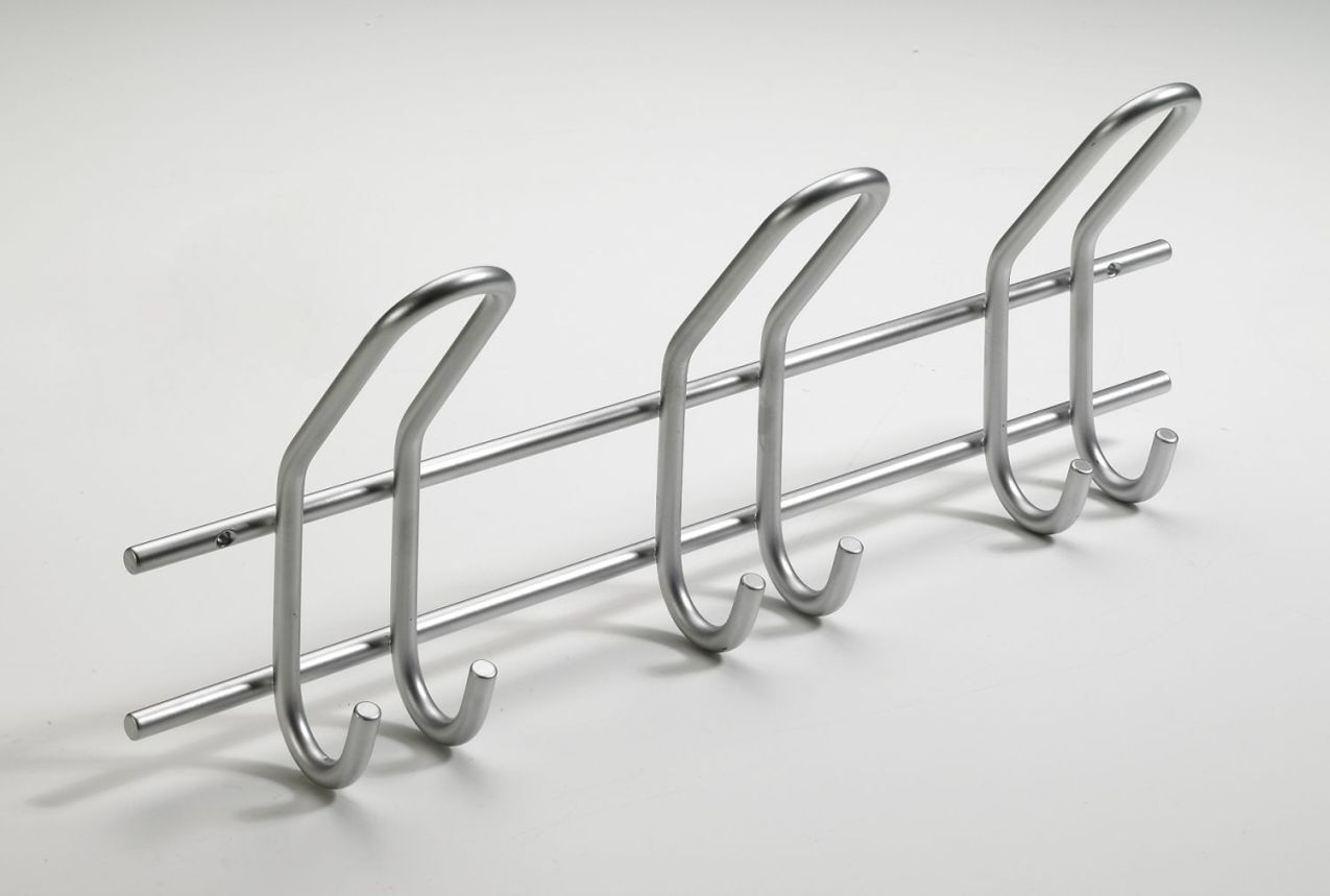 Garderobenleiste, 3 Haken, 430 x 165 x 75 mm, Stahl silberfarben