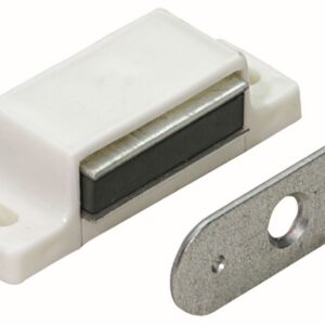 Magnetschnäpper 3-4 kg, Gegenplatte starr, 45 x 14 x 15 mm, verzinkt, weiß