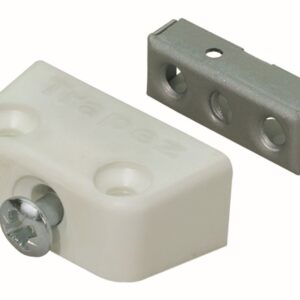 Aufschraub-Verbindungsbeschlag Trapez, 15,8 x 40 x 20,5 mm, Kunststoff, Stahl, verzinkt, weiß