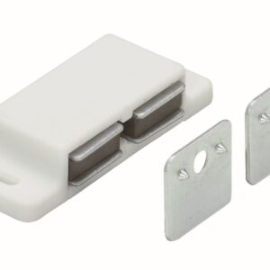 Magnetschnäpper 2x2-3 kg, mit zwei Gegenplatten für zwei Türen, 51 x 14 x 21 mm, 2x2-3 kg, verzinkt, weiß