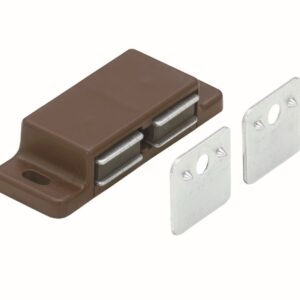Magnetschnäpper 2x2-3 kg, mit zwei Gegenplatten für zwei Türen, 58 x 14 x 21 mm, 2x2-3 kg, verzinkt, braun