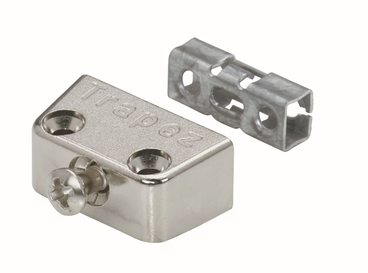 Aufschraub-Verbindungsbeschlag Trapez, 15,8 x 40 x 20,5 mm, Zinkdruckguss, vernickelt