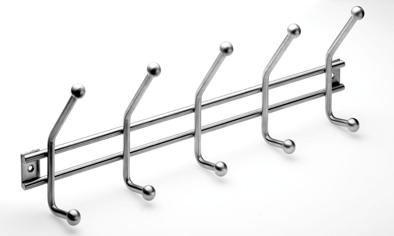 Garderobenleiste, 5 Haken, 452 x 160 x 60 mm, Edelstahl matt