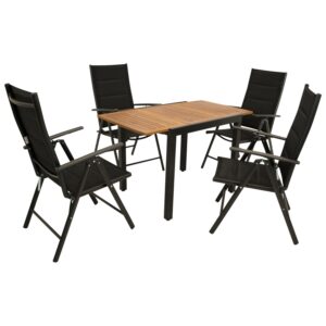 Garnitur 5-teilig, Aluminium, Akazie, Kunstgewebe schwarz