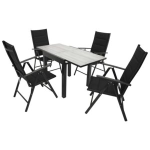 Garnitur 5-teilig, Aluminium, Kunstgewebe schwarz, Glasplatte