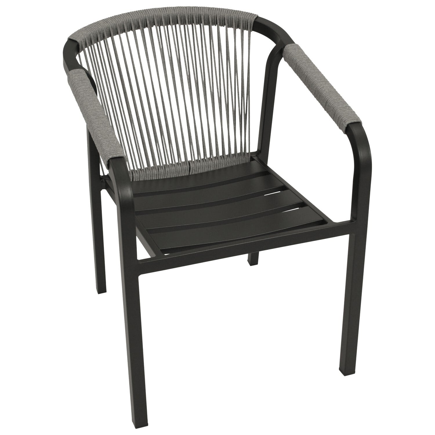 Stapelsessel Aluminium anthrazit mit Rope und Kissen in grau, 4-er Set