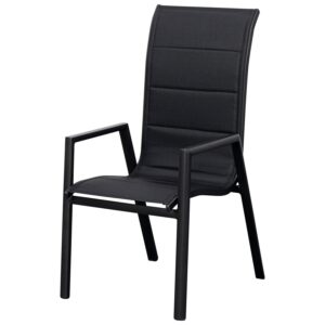 Stapelsessel Hochlehner, Alu anthrazit mit gepolsterter Kunstgewebesitzfläche schwarz, 4-er Set