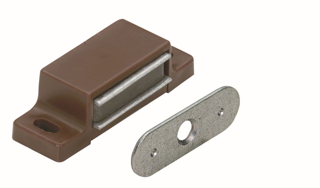 Magnetschnäpper 3-4 kg, Gegenplatte starr, 45 x 14 x 15 mm, verzinkt, braun