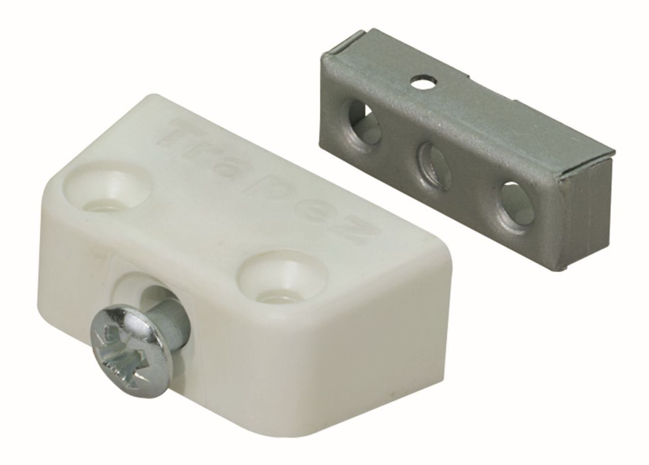 Aufschraub-Verbindungsbeschlag Trapez, 15,8 x 40 x 20,5 mm, Kunststoff, Stahl, verzinkt, weiß