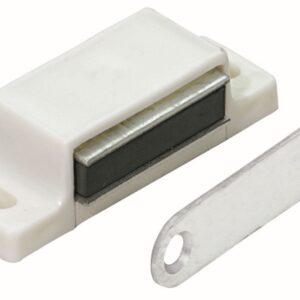 Magnetschnäpper 4-5 kg, Gegenplatte starr, 45 x 14 x 15 mm, verzinkt, weiß