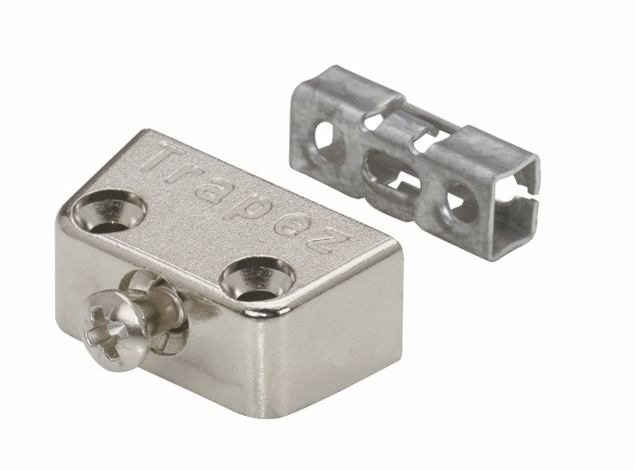 Aufschraub-Verbindungsbeschlag Trapez, 15,8 x 40 x 20,5 mm, Zinkdruckguss, vernickelt