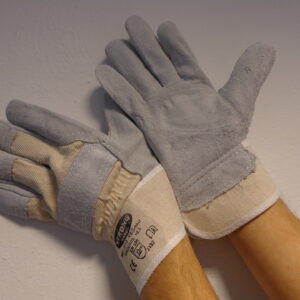 Handschuh Rind-Kernspaltleder grau-weiß