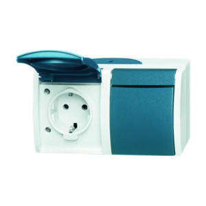 Steckdose 2-fach waagerecht ocean (IP44) Aufputz, grau-blaugrün