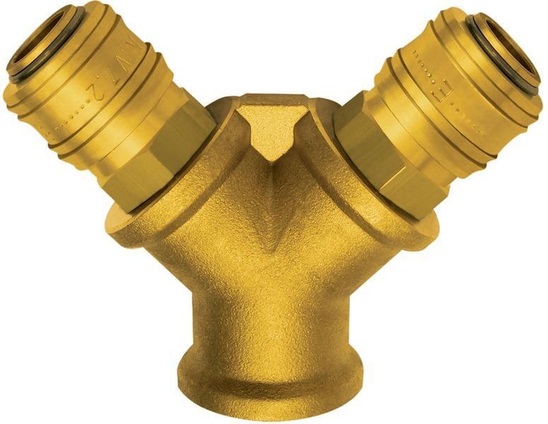 Verteiler 2-fach, Messingmit 2 Kupplungen NW7,2, IG G3/8" RIEGLE