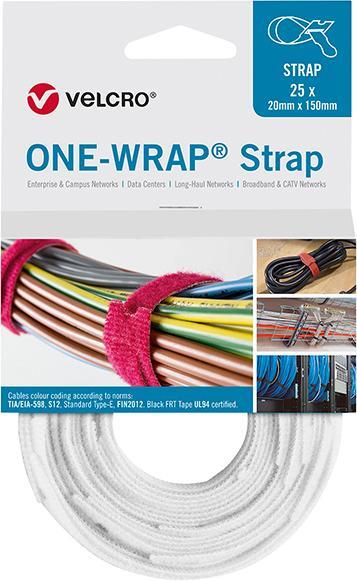 VELCRO Klettkabelbinder One Wrap Strap 20 x 330mm, weiß, 25 Stüc