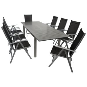Garnitur 9-teilig, Ausziehtisch, Aluminium/Textilene