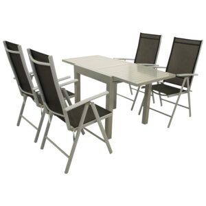 Garnitur 5-teilig, Ausziehtisch + Klappsessel, Aluminium/Textilene