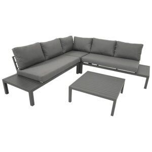 Eck-Lounge Set mit Tisch, Aluminium grau