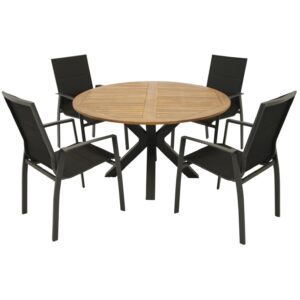 Garnitur 5-teilig, Aluminium/Stahl, Akazie, Kunstgewebe schwarz