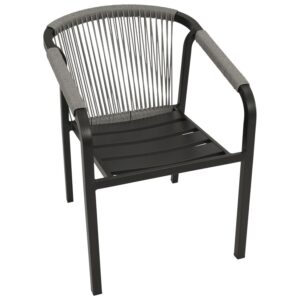 Stapelsessel Aluminium anthrazit mit Rope und Kissen in grau, 4-er Set