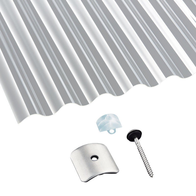 Terrassendach-Set | Acrylglas | Sinusplatte | 76/18 | 1,5 mm | glatt | klar 1 Terrassendach-Set | Acrylglas | Sinusplatte | 76/18 | 1,5 mm | glatt | klar