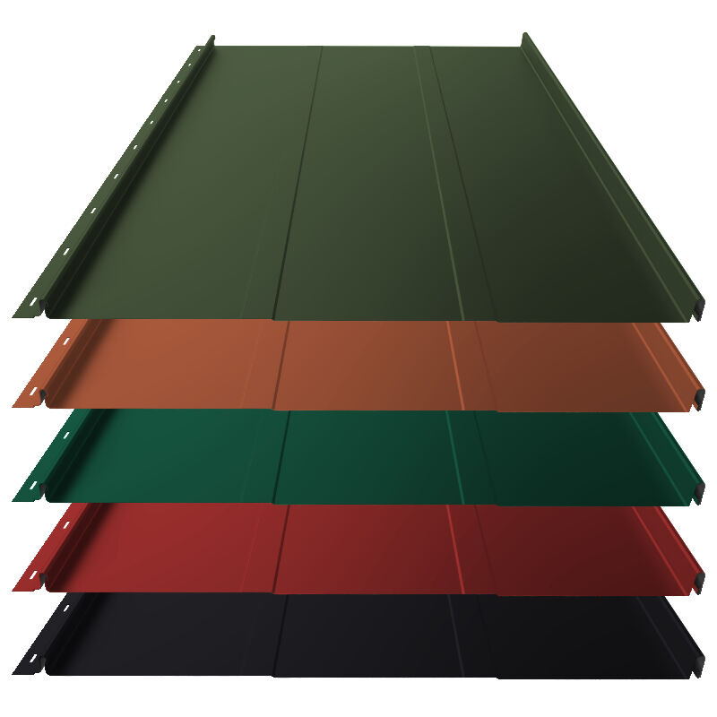Stehfalz Panel Retro 25 | Dach & Wand | 0,50 mm | Stahl | Prägung | 554 mm Breite | 25 µm ThyssenKrupp Polyester 1 Stehfalz Panel Retro 25 | Dach & Wand | 0,50 mm | Stahl | Prägung | 554 mm Breite | 25 µm ThyssenKrupp Polyester