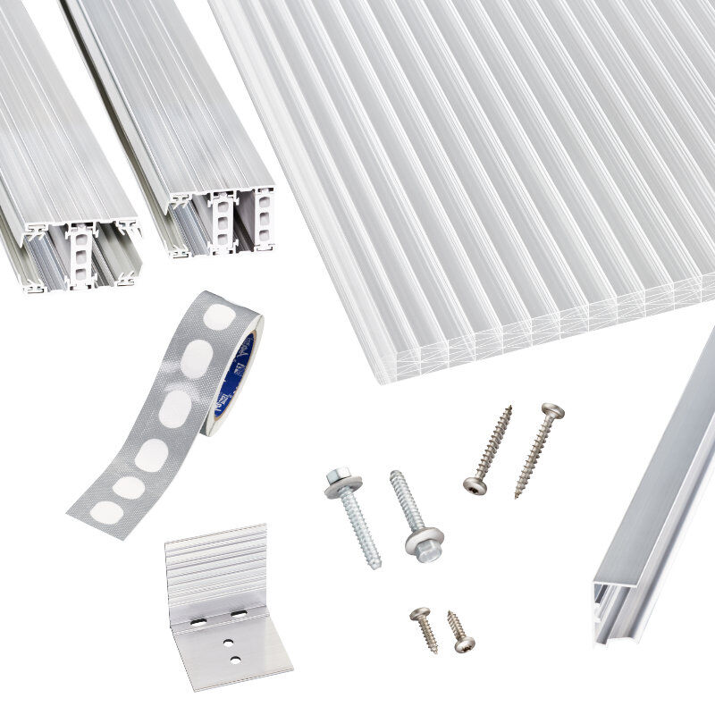 Terrassendach-Set | Polycarbonat Stegplatten | Thermo Alu Verlegeprofil | 25 mm | opal-weiß 1 Terrassendach-Set | Polycarbonat Stegplatten | Thermo Alu Verlegeprofil | 25 mm | opal-weiß